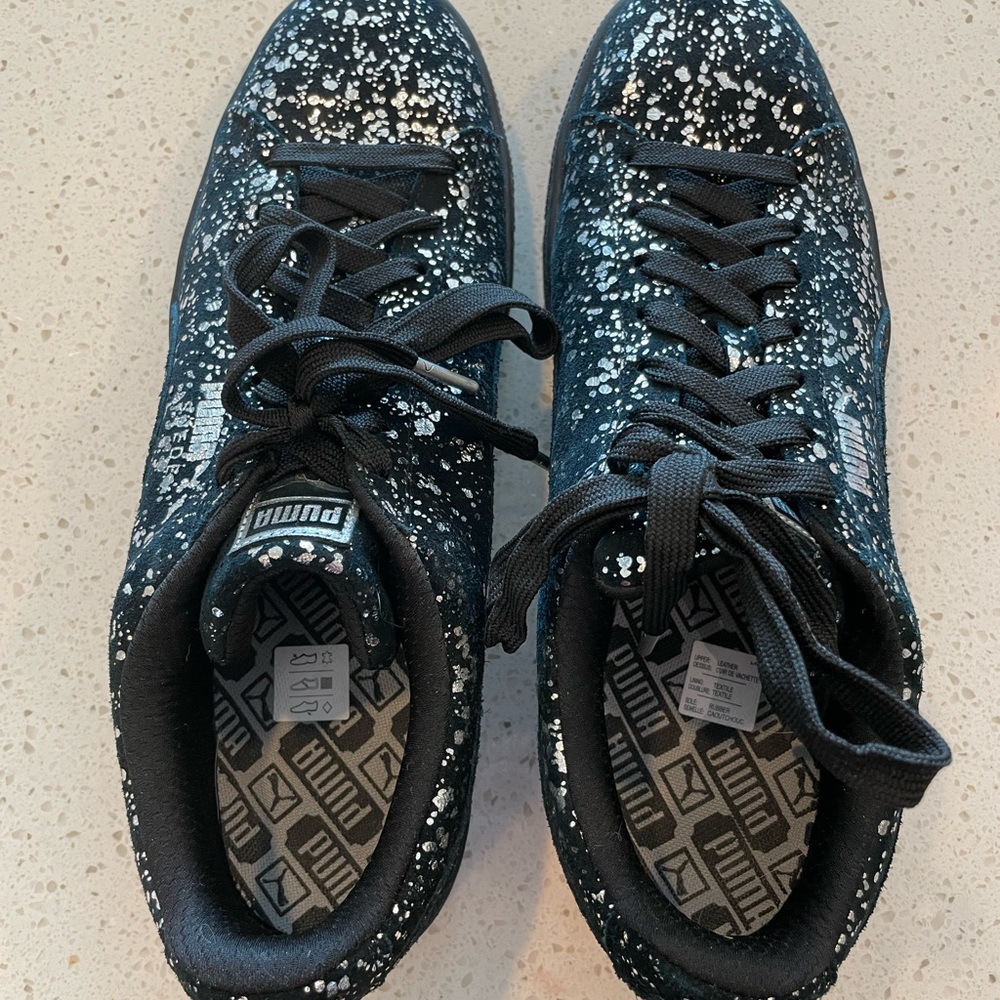 Puma Black Silver Splatter Sneakers Mens Sz 12 *Like New*